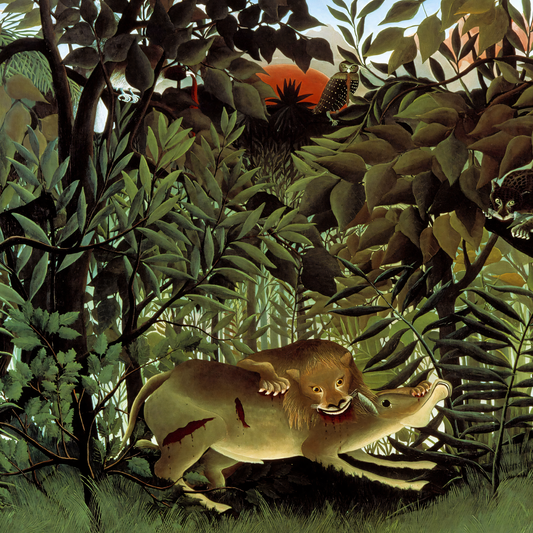 Henri Rousseau - The hungry Lion throws itself on the Antelope - gerahmter Druck