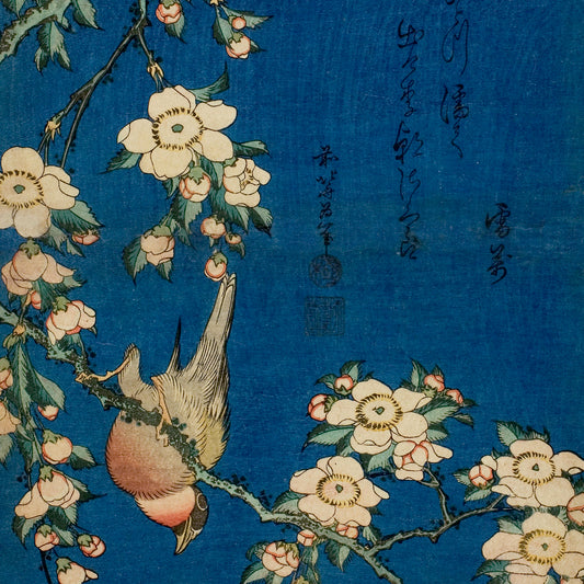 Katsushika Hokusai - Bullfinch and Weeping Cherry - gerahmter Druck