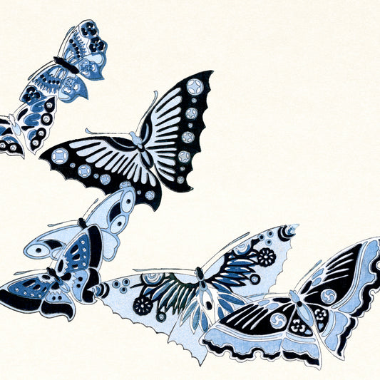 Kamisaka Sekka - Blue Butterflies II - gerahmter Druck
