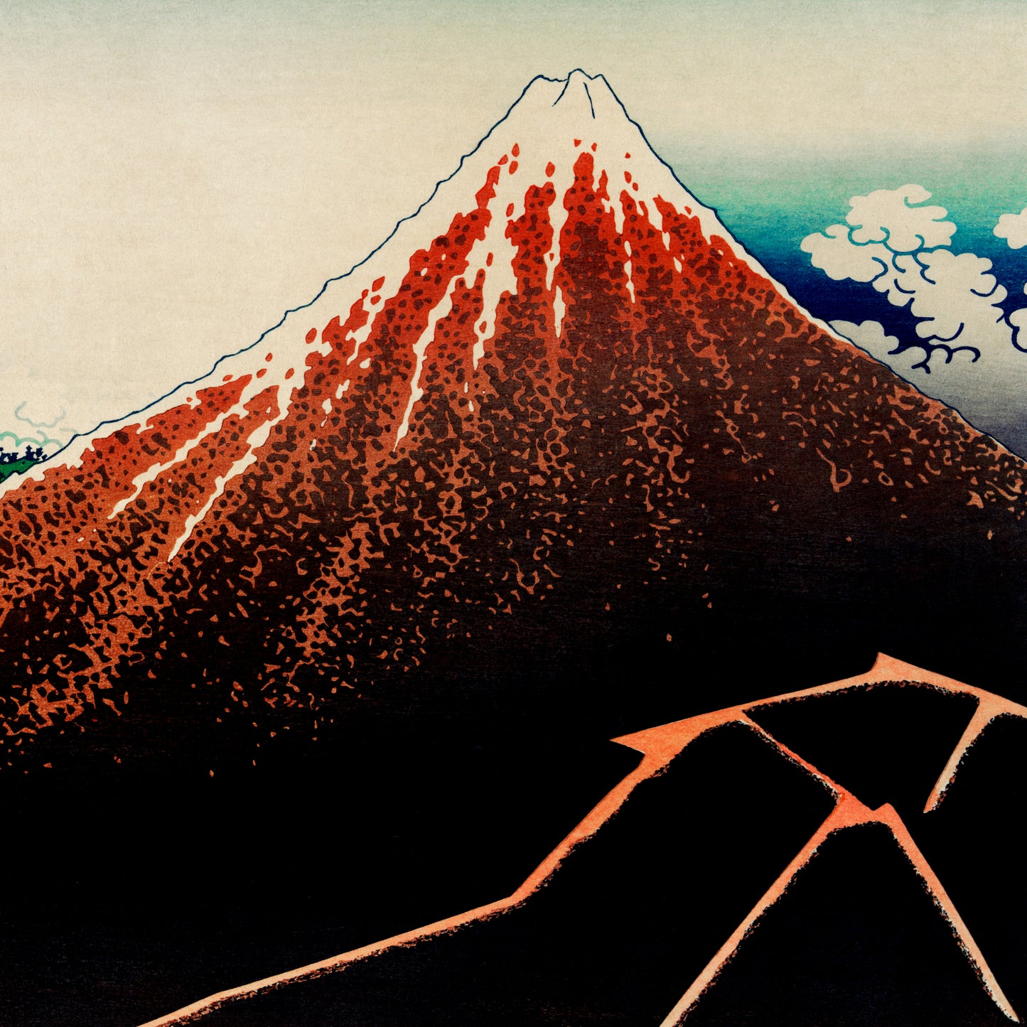 Katsushika Hokusai - Rainstorm beneath the Summit - gerahmter Druck